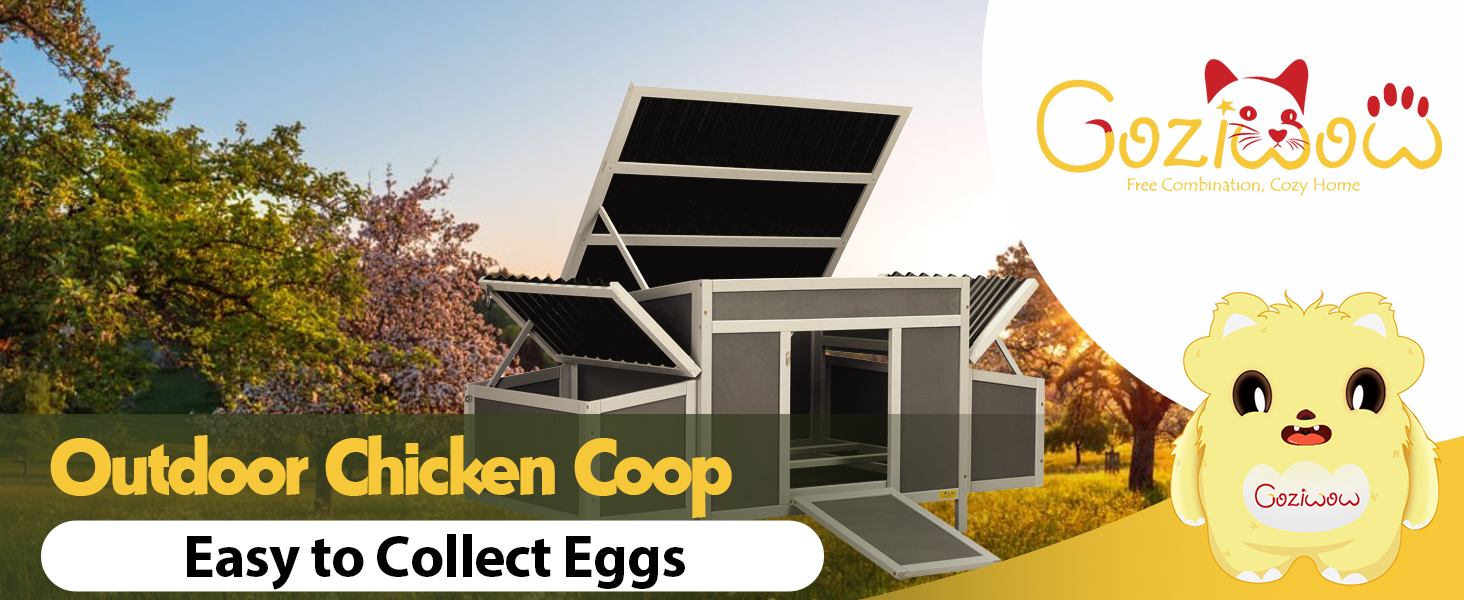 Coziwow 59"L Large Wooden Chicken Coop, Outdoor Chicken House with 2 Nesting Boxes and a Removable Tray, Dark Gray 画板 1