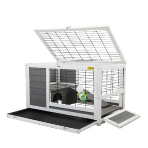 35"L Wooden Indoor Bunny Home With Metal Wire Roof, for 1-2 Bunnies, Gray CW12G0418 6