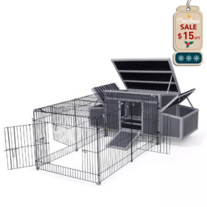 Coziwow 83"L Wooden Chicken Coop, Outdoor Chicken House for 4-6 Chickens with Run, Dark Gray 15 1