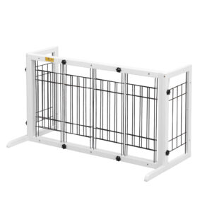 Coziwow 38.2"-71"L Adjustable Dog Gate, Extra Wide Freestanding Portable Partition Dog Fence, White