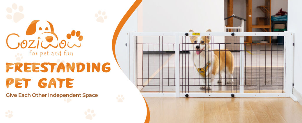 Coziwow 38.2"-71"L Adjustable Dog Gate, Extra Wide Freestanding Portable Partition Dog Fence, White CW12P0550A1464X6001