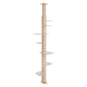Coziwow 102"-114"H Wood Adjustable Floor-to-Ceiling Cat Tree, Indoor Cat Climbing Tower for DIY Combination, Natural CW12R0551 3