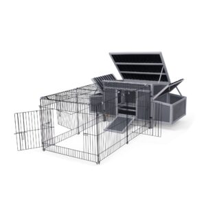 83"L Extra Large Outdoor Wooden Chicken House with Foldable Run, for 4-6 Chickens, Dark Gray