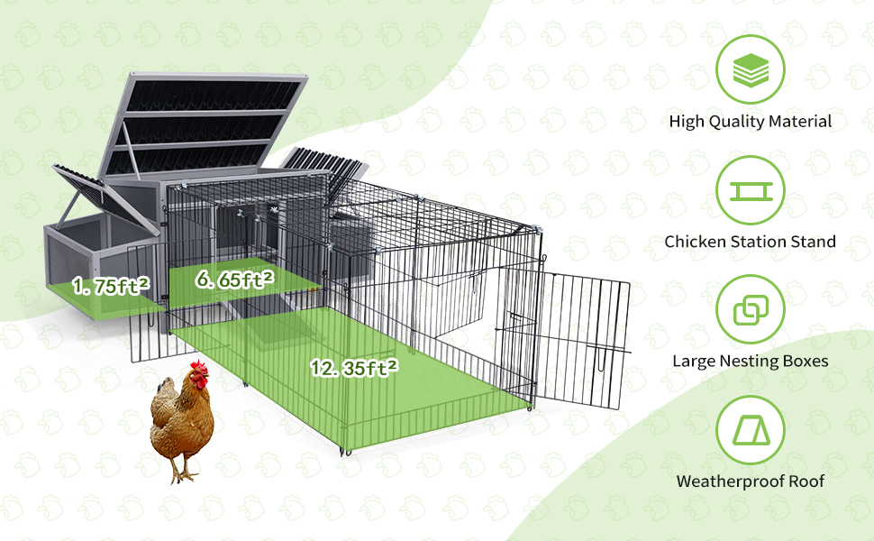 Coziwow 83"L Wooden Chicken Coop, Outdoor Chicken House for 4-6 Chickens with Run, Dark Gray CW12W0537A970X6007