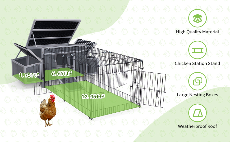 83"L Extra Large Outdoor Wooden Chicken House with Foldable Run, for 4-6 Chickens, Dark Gray CW12W0537A970X6007