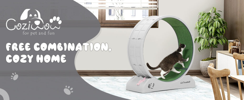 Coziwow 31.5"L Cat Exercise Wheel, Indoor Cat Treadmill with Locking Mechanism, Nonslip Carpet for Small Animals, Gray CW12X0556A1464X6001