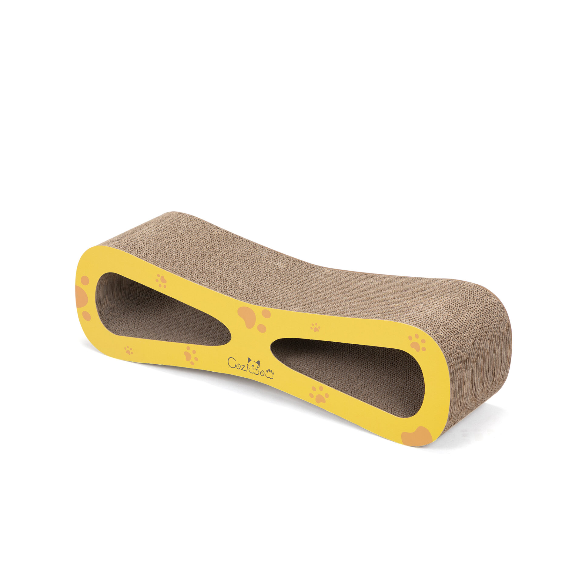 Coziwow 8-Shaped Cat Scratcher Lounge Bed, Cat Scratching Post Cardboard with Catnip, Natural Wood+Yellow CW12Y0557 2