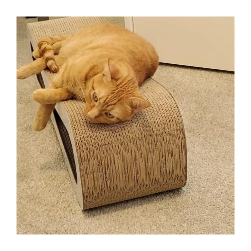 8-Shaped Cat Scratcher Lounge Bed, Cat Scratching Post Cardboard with Catnip, Natural Wood+Yellow photo review