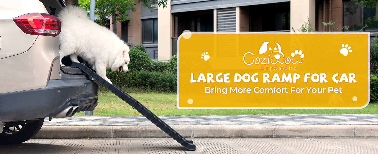 Coziwow 61"L Portable Folding Dog Ramp, High Traction Pet Stairs with Non-Slip Rubber Pad and Feet, Black CW12E0560A1464X6001