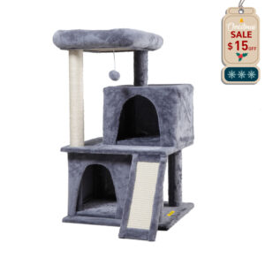 Coziwow 34" Cat Scratching Tree and Tower with Two Perches, Light Gray CW12B0325
