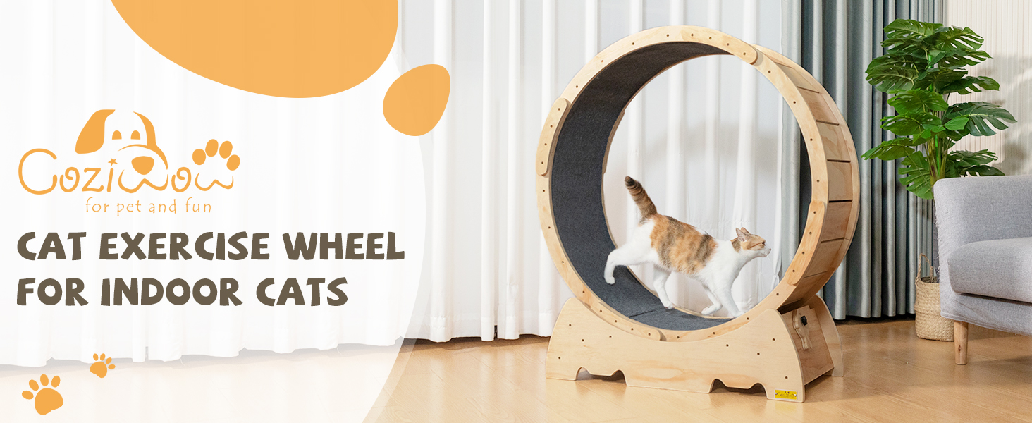 Coziwow 37"L Large Wood Cat Exercise Wheel with Silent Bearings, Lockable Latch, Natural CW12B0559A1464X6002