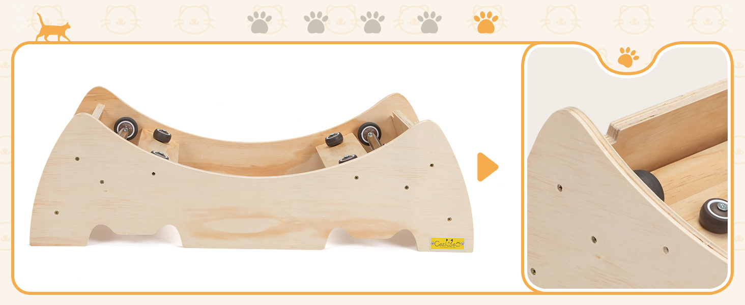 Coziwow 37"L Large Wood Cat Exercise Wheel with Silent Bearings, Lockable Latch, Natural CW12B0559A1464X6007