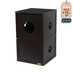 Coziwow 2-Tier Wood Cat Litter Box Cabinet W/ Multiple Vents Openable Door, Brown CW12K0330