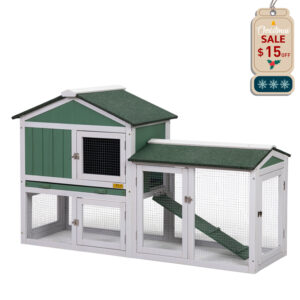 Coziwow 58″L 2-Tier Wooden Large Bunny House With Asphalt Roof, Green+White CW12S0336