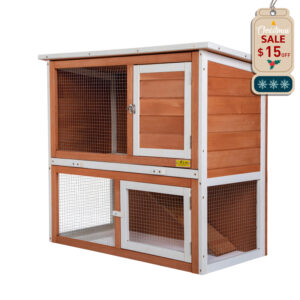 Coziwow 35″L 2-Tier Outdoor Inddor Wood Rabbit House With Waterproof Roof, Orange+White CW12T0481