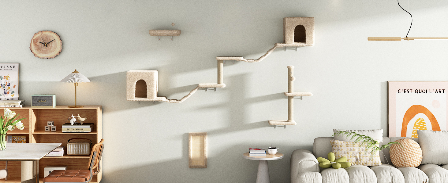 Coziwow 8-in-1 Wall Mounted Cat Tree Climber Shelves Set, Beige/Light Gray/Dark Gray CW12T0553 jmhlj1464X600Awen5
