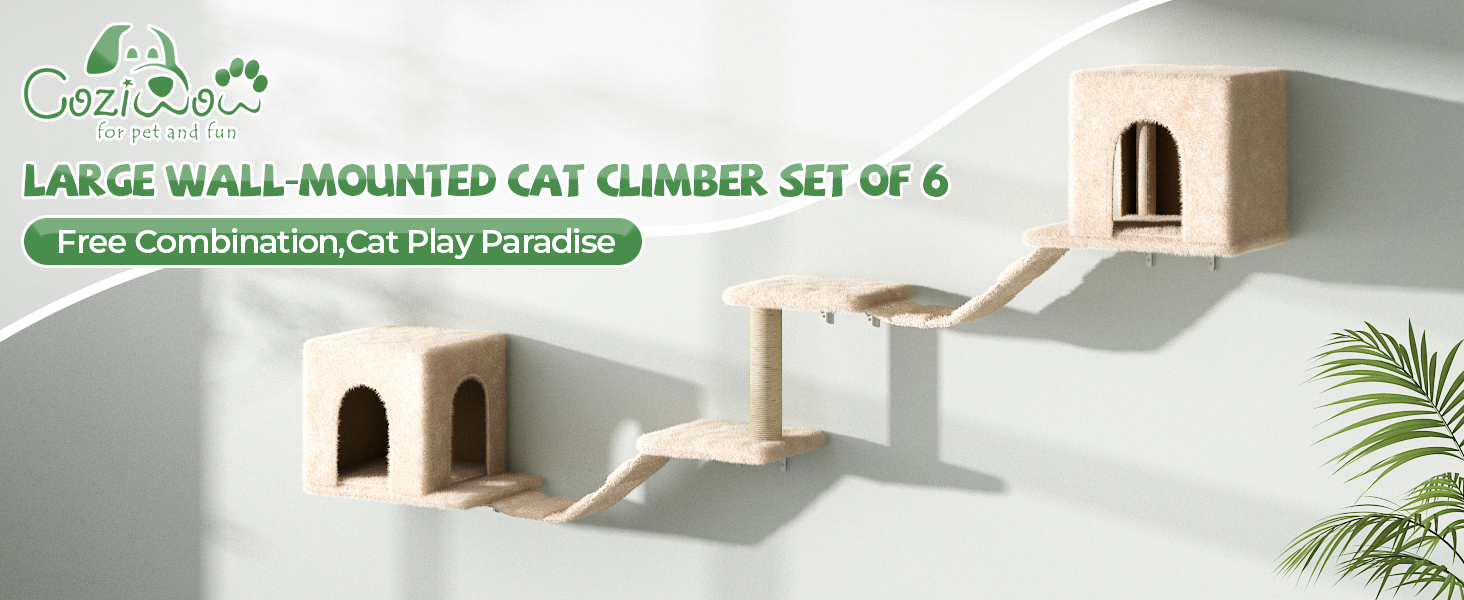 Coziwow 8-in-1 Wall Mounted Cat Tree Climber Shelves Set, Beige/Light Gray/Dark Gray CW12T0553A1464X6001