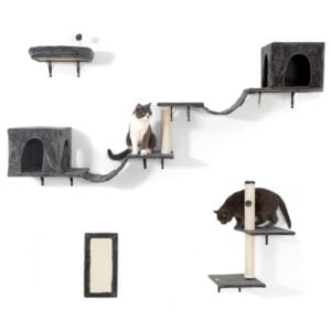 8-in-1 Wall Mounted Cat Tree Climber Shelves Set, Beige/Light Gray/Dark Gray CW12W0555 zt9