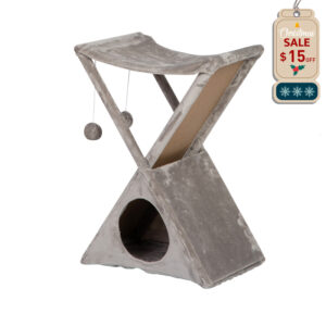 Coziwow 26"H X-Frame Foldable Cat Tower Tree Climber with Bed, Gray CW12X0394