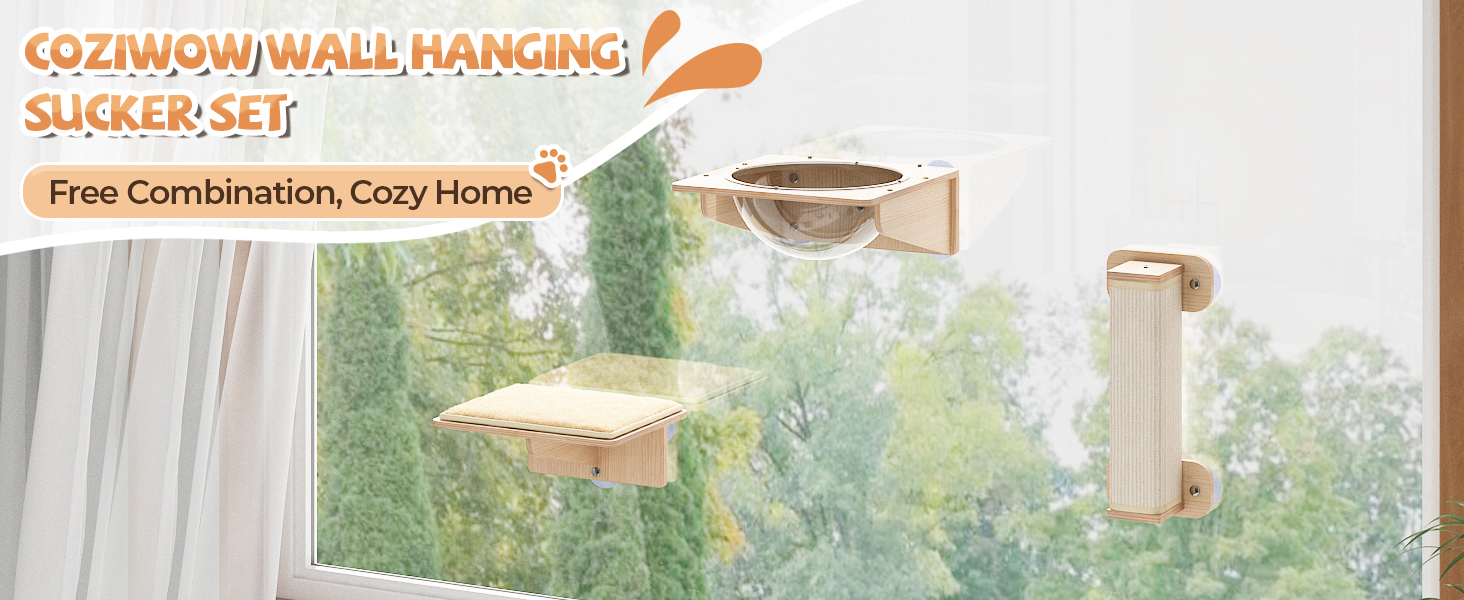 Coziwow 3 PCS Wooden Cat Wall Shelves, Wall Mounted Cat Perches, Natural CW12F0561A1464X6001