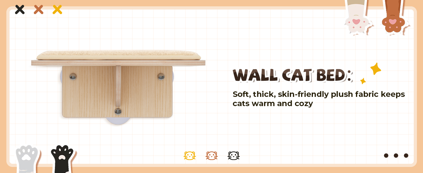 3 PCS Wooden Cat Wall Shelves, Wall Mounted Cat Perches, Natural CW12F0561A1464X6002 Cat Beds