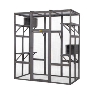 70"H Extra Large Wood Cat Enclosure| Walk-In Cat Playpen With Jumping Platforms, for 4 Cats CW12T0535 6