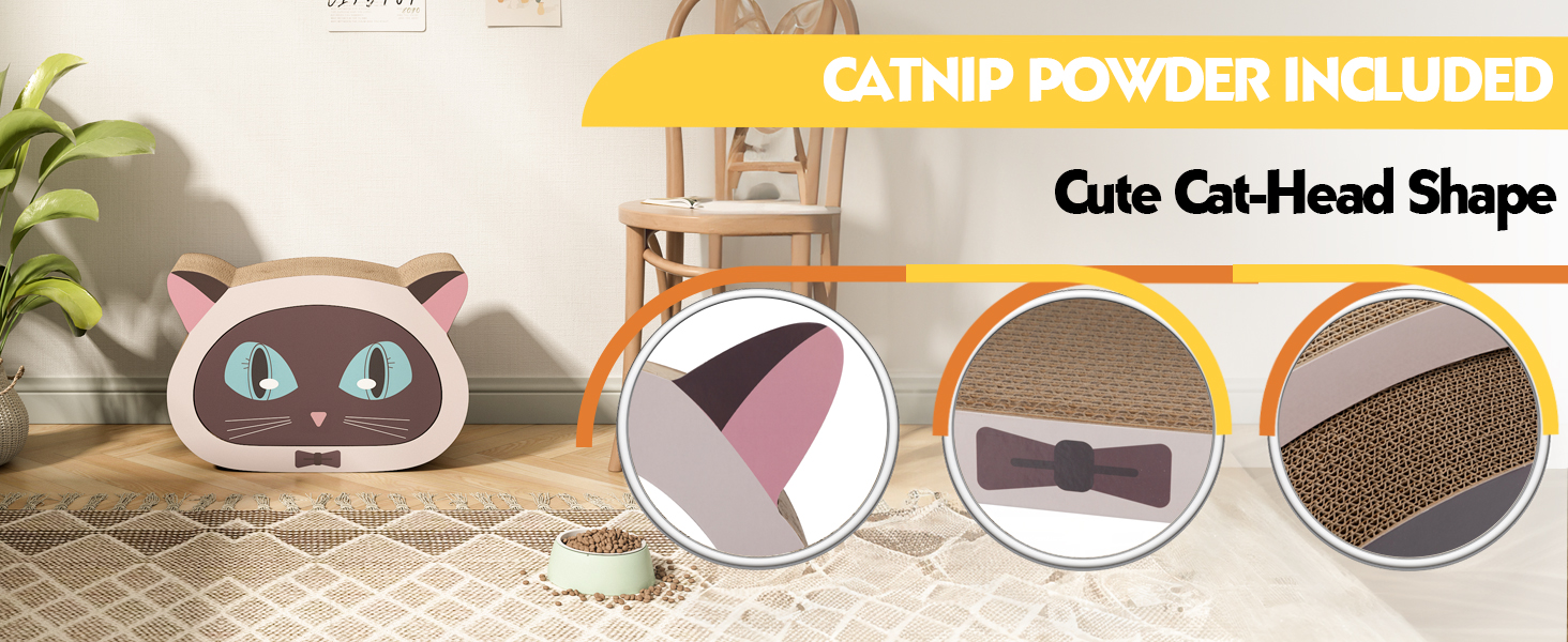 2-In-1 Cat-Head Shaped Cat Scratcher, Recyclable Corrugated Scratching Pad Bed, Cat Pattern 1 拷贝 3 1