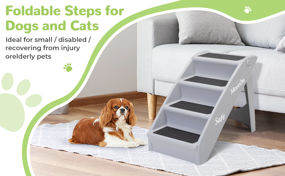 Coziwow 4-Step Foldable Dog Stairs, Pet Steps with Non-slip Pads, Gray CW12U0590A970X6001
