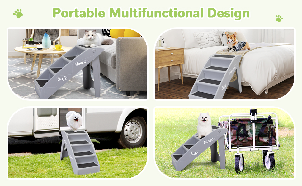Coziwow 4-Step Foldable Dog Stairs, Pet Steps with Non-slip Pads, Gray CW12U0590A970X6003