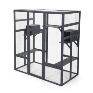 Coziwow Extra Large Wooden Cat Enclosure, Outdoor Cat Catio with Platforms and Houses, Gray CW12Y0593 2