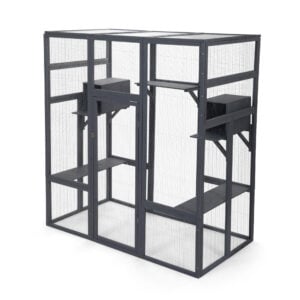 70"H Extra Large Wooden Cat Enclosure, Outdoor Cat Catio with Platforms and Houses, for 4 Cats, Gray CW12Y0593 2