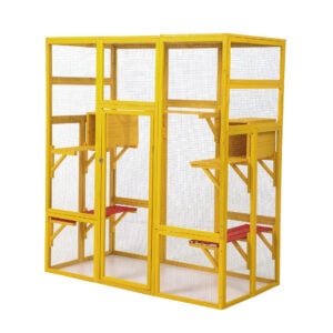 70″H Extra Large Wood Cat Enclosure| Walk-In Cat Playpen with Jumping Platforms, For 4 Cats, Yellow CW12F0615 2