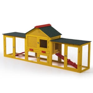 82″L Extra-Large Wooden Rabbit Cage With Double Runs, For 2-3 Bunnies, Yellow