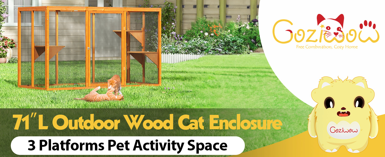 71″L Outdoor Cat Enclosure, Wood Large Cat Catio with Sunshine Panel, For 2 Cats, Orange 1 Cat Supplies