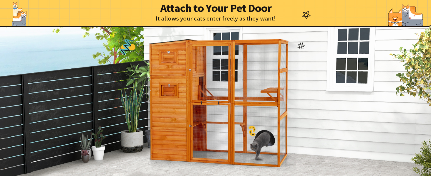 76"L 4-Tier Extra Large Outdoor Cat Enclosure, Wood Cat Catio with Weatherproof Roof, For 3-4 Cats, Orange CW12N0603A1464X6004 Outdoor Cat Enclosure