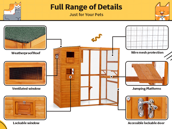 76"L 4-Tier Extra Large Outdoor Cat Enclosure, Wood Cat Catio with Weatherproof Roof, For 3-4 Cats, Orange CW12N0603A600X4503 Cat Supplies