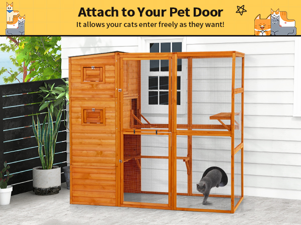 76"L 4-Tier Extra Large Outdoor Cat Enclosure, Wood Cat Catio with Weatherproof Roof, For 3-4 Cats, Orange CW12N0603A600X4504 Cat Supplies