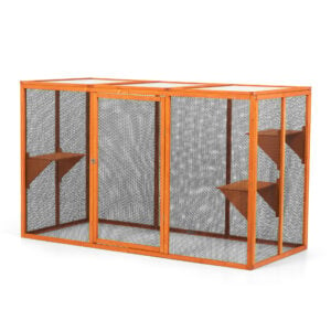 71″L Outdoor Cat Enclosure, Wood Large Cat Catio with Sunshine Panel, For 2 Cats, Orange CW12T0607 3