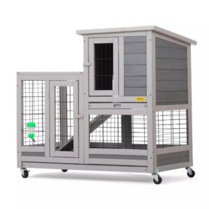 Coziwow 37″L 2 Story Rabbit Hutch with Wheels – Wooden Small Rabbit House, Gray - CW12F0417