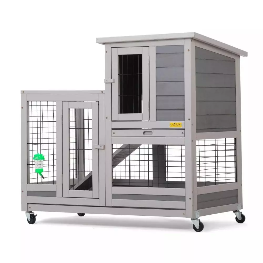 Coziwow 37″L 2 Story Rabbit Hutch with Wheels – Wooden Small Rabbit House, Gray - CW12F0417