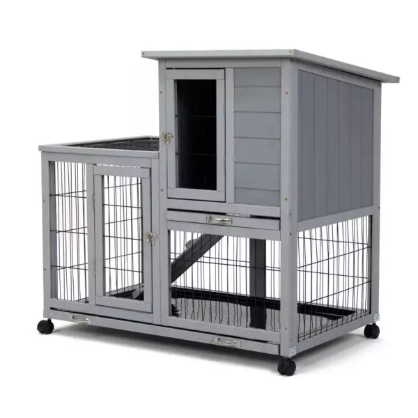 39"L 2-Tier Wheeled Bunny Hutch-CW12U0608