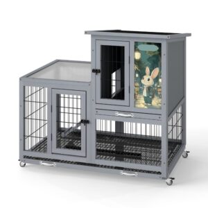39"L 2-Tier Wheeled Bunny Hutch-CW12W0717
