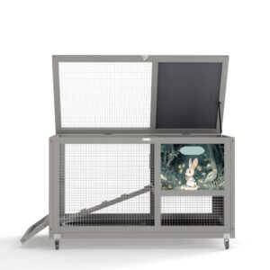 35"L Wheeled Wooden Cage for Rabbits