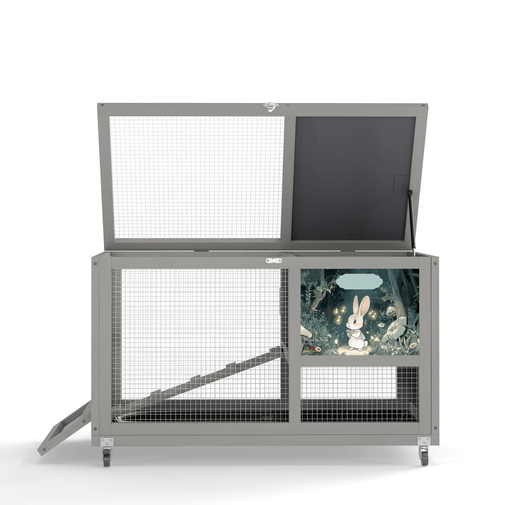 35"L Wheeled Wooden Cage for Rabbits