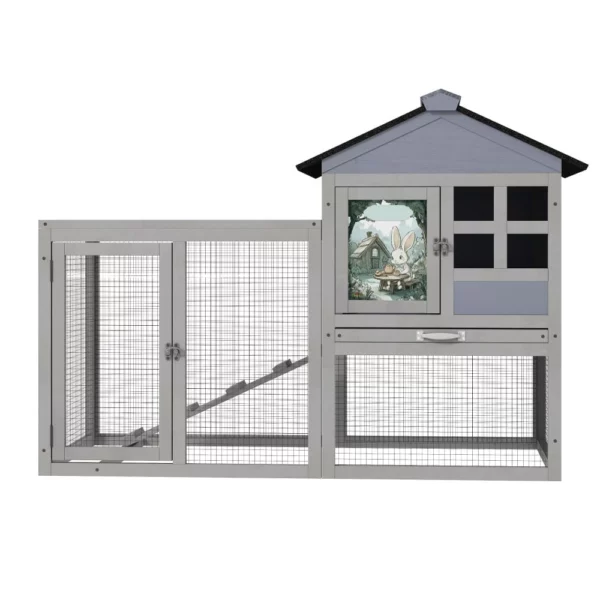2-Tier Outdoor Rabbit Cage with Ramp & Openable Roof-CW12K0726