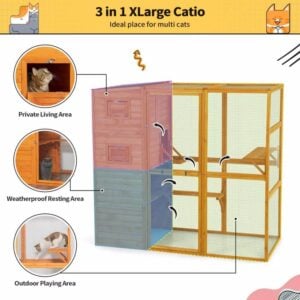 Coziwow 3 in 1 cat enclosure with private living, weatherprodd resting and outdoor playing area